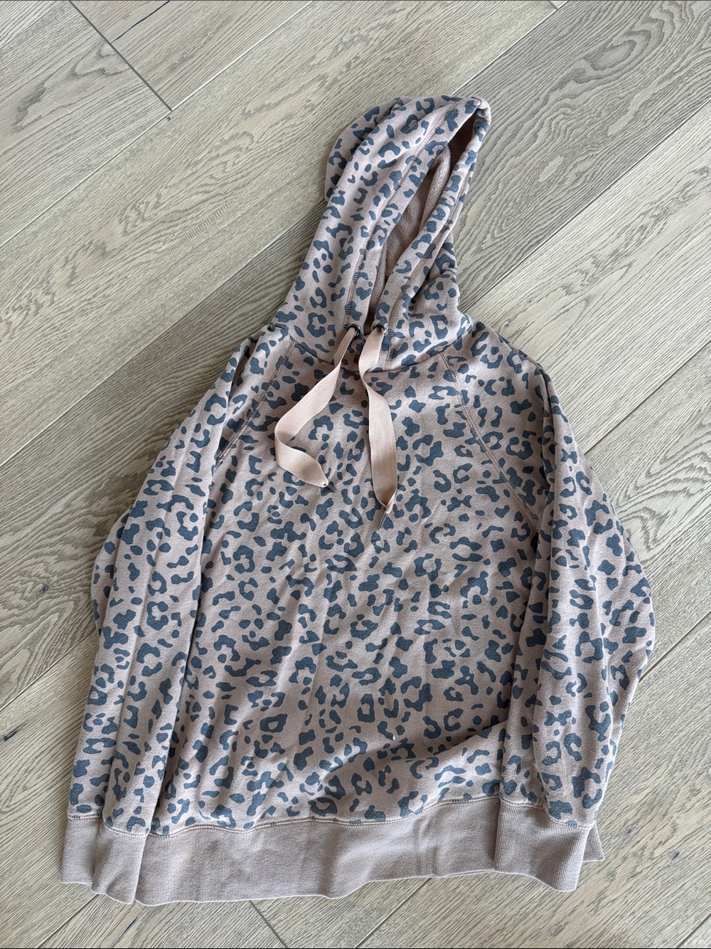 Pink Rose Taupe Leopard Print Hooded Sweatshirt with Blue Spots